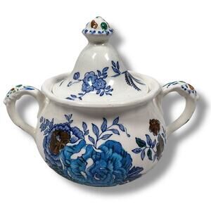 Vintage Mason’s Belvedere‎ Double Handled Sugar Dish with Lid 4.5" White Floral
